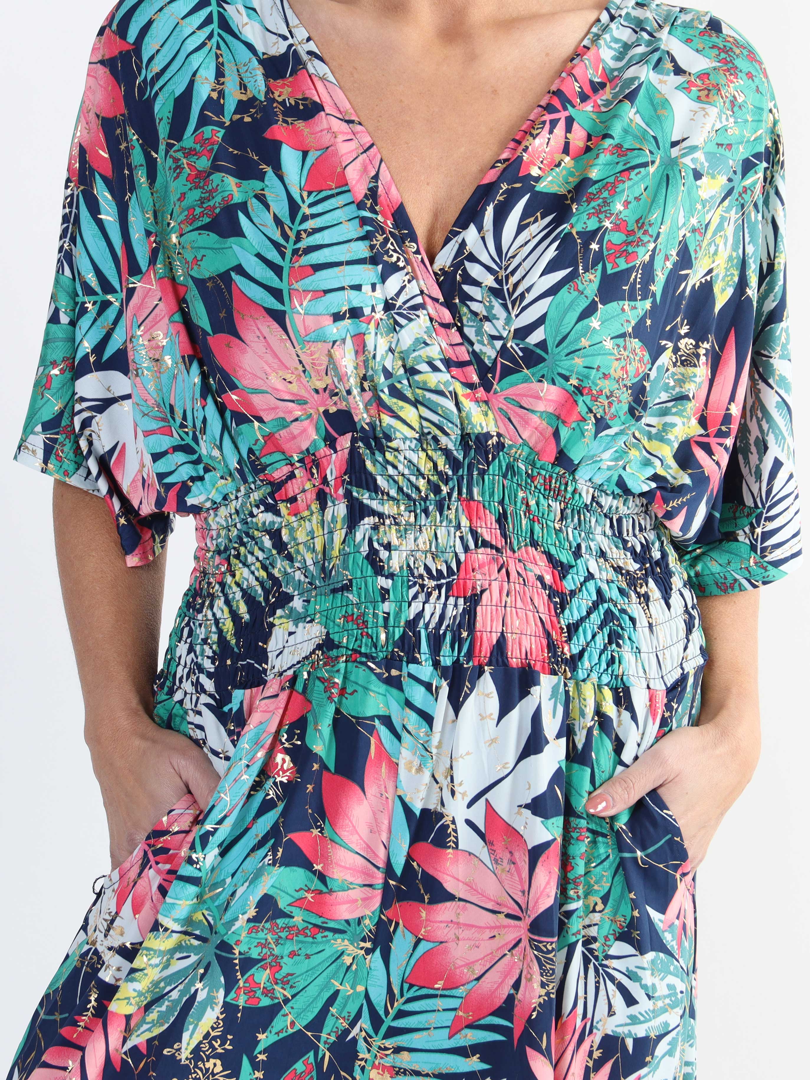 Pams Leaf Jumpsuit - Elastisk plus size buksedragt med bladmønster